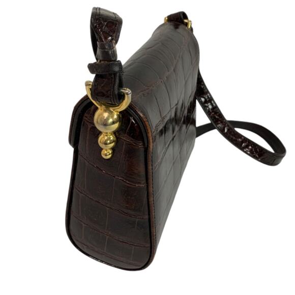 Sondra Roberts Faux Croc Embossed Brown Hardshell Purse Shoulderbag - Picture 4 of 7